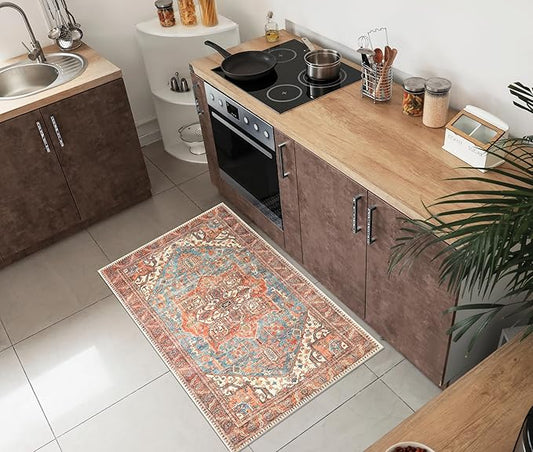 Keen Home Design 2x3 Rug - Machine Washable Entry Rug with Non-Slip Backing, Ideal for Enteryway, Kitchen, Bathroom, Laundry Room - Vintage, Easy Clean, Durable, Low Pile Rug - (2' x 3')