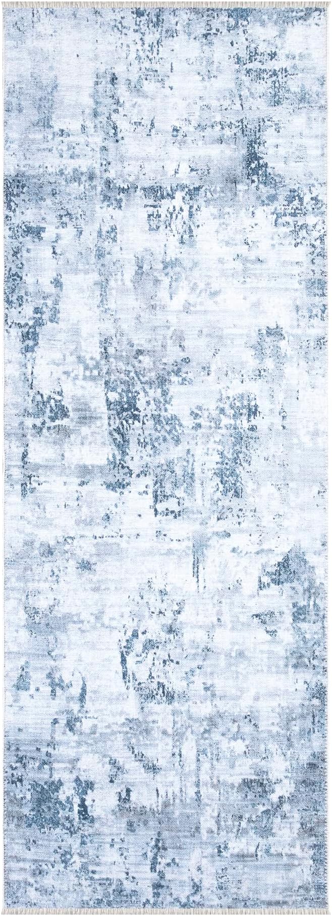 Bloom Rugs Caria Washable Non-Slip 12 ft Runner - Blue/Gray Modern Abstract Runner for Entryway, Hallway, Bathroom, and Kitchen - Exact Size: 2'6" x 12'