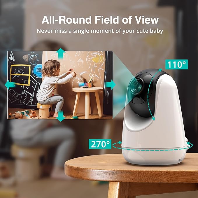 HiPP Baby Monitor, 5" 720P Video Baby Monitor with Pan-Tilt-Zoom Camera, Audio and Visual Monitoring, Infrared Night Vision and Thermal Monitor，2-Way Talk, 900ft Range, 4500mAh Rechargeable Battery
