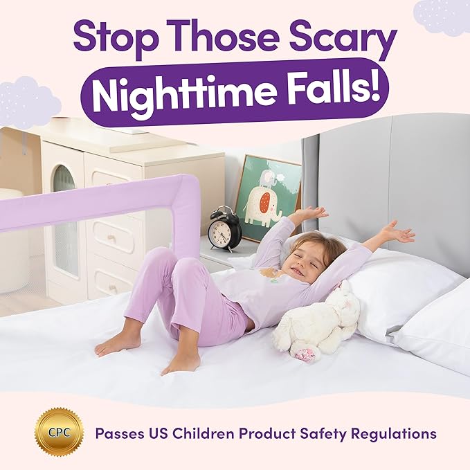 ComfyBumpy 1-Pack Bed Rail for Toddlers 35.5" L x 19.5" H | Toddler Bed Rails for Twin, Full & Toddler Bed Size | Swing Down Bed Rail Guard | Baby Bed Side Rail for Kids | Pink