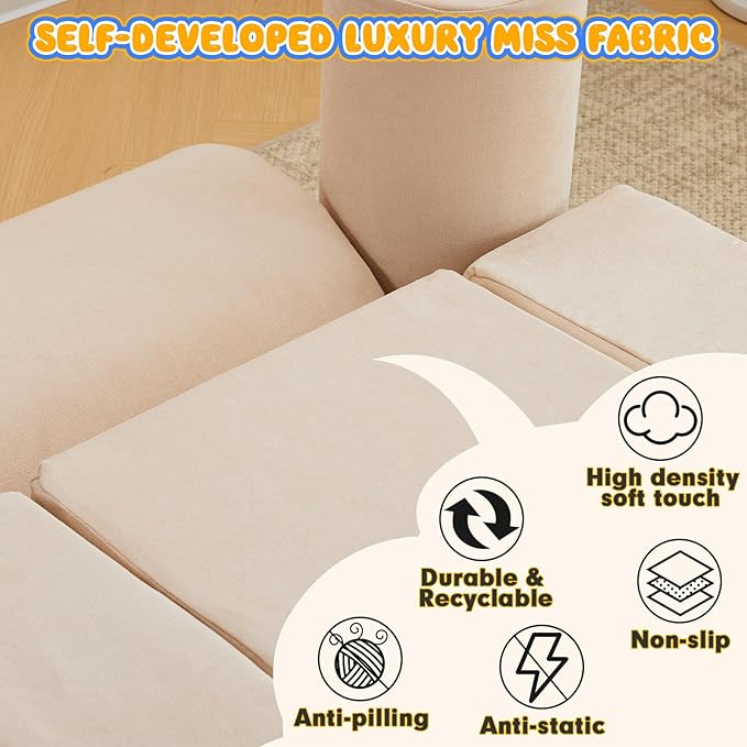 jela Kids Foam Climbing Blocks 6Pcs Soft Play Equipment Luxury Miss Fabric Toddler Climbing Toys Indoor, Lightweight Climbing Blocks for Babies, Kids, Climb and Crawl Foam Playset (Sand Beige)