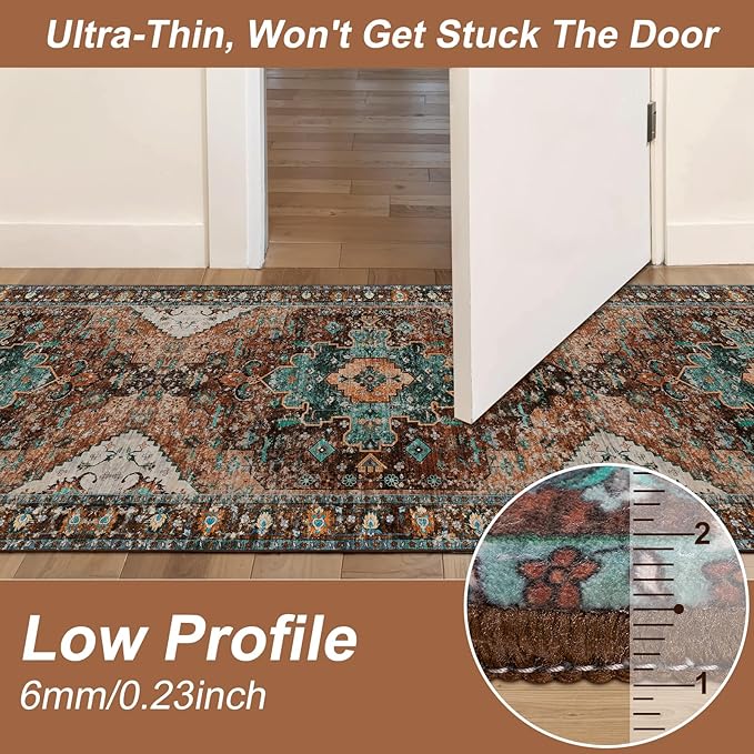 Ciicool Washable Runners Area Rug for Hallways, Ultra Soft 2'6 "x8' ft Boho Print Non-Slip Vintage Oriental Medallion Long Carpet for Kitchen Bedroom Laundry Bathroom