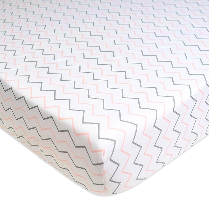American Baby Company 3 Pack 100% Natural Cotton Fitted Crib Sheets 52" x 28" - Soft, Breathable, Hypoallergenic & Gentle Toddler Bed Sheets, Blush Pink Star/Zigzag, Neutral for Boys & Girls