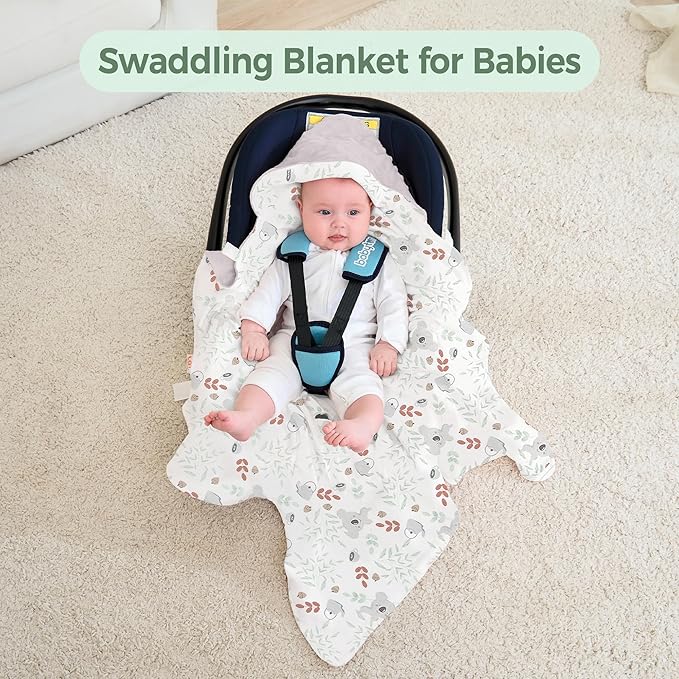 Miracle Baby Car Seat Blanket for Babies, Minky Dot Carseat Swaddle Blankets for Infants Newborn Boys and Girls (Koala)