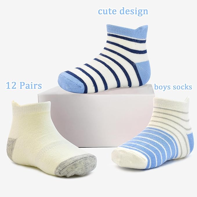 Tphon Toddler Baby Non Slip Ankle Socks with Grippers Kids Boys Girls Socks 12 Pairs for 0-7 Years Infant Children