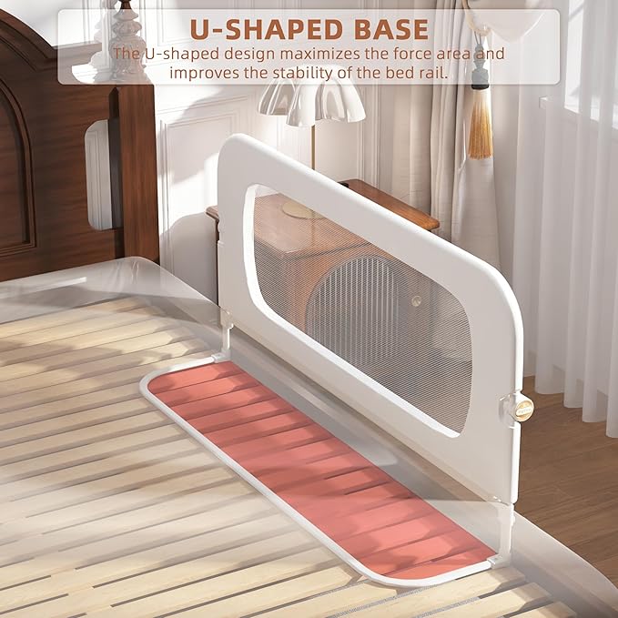 Bed Rail for Toddlers, Baby Bed Rail Guard for Kids, Toddler Bed Rails with Reinforced Anchor Fit, Height Adjustable & Foldable Bed Rail Guard for Twin, Full, Queen & King Beds (White, 48IN)