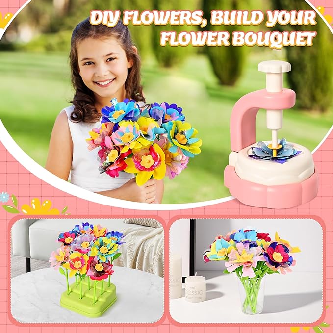 Fabric Flower Bouquets Toys - Arts & Crafts for Kids 4-6,Educational Toys for 4 5 6+ Year Old Girls,DIY Toddler Craft Kits for Girls Ages 8-12,Build Your Flower Bouquet, Ideas Birthday Gifts for Girl
