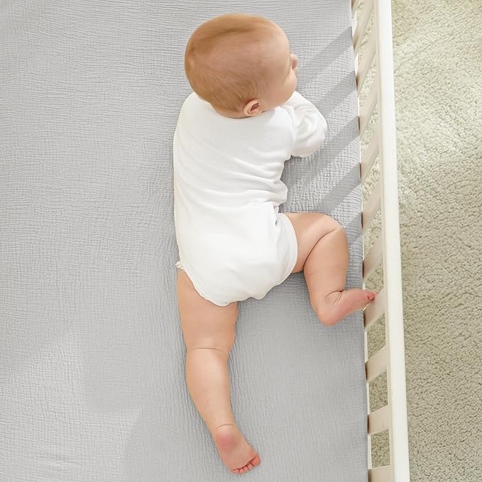 Bearmoss Muslin Crib Sheets 100% Cotton Baby Crib Sheets Fitted for Standard Crib Mattress & Toddler Bed Mattress 52"x28" Soft Breathable Crib Sheet Neutral for Boys Girls - 2 Pack (Blue Elephant)