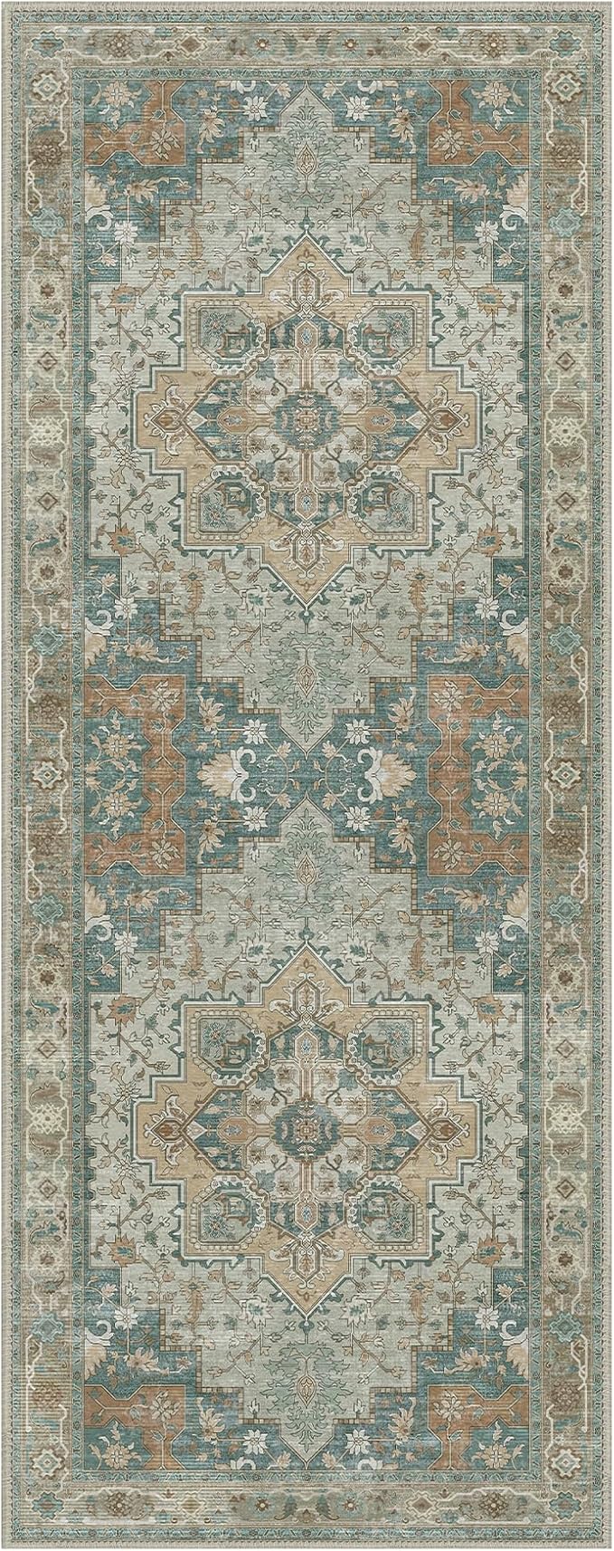 GENIMO 2x5 Runner Rugs for Hallway, Machine Washable Non Slip Vintage Rugs, Low Pile Lightweight Soft Print Rug for enrtyway, Corridor, Home Office, Kitchen,Ash Blue