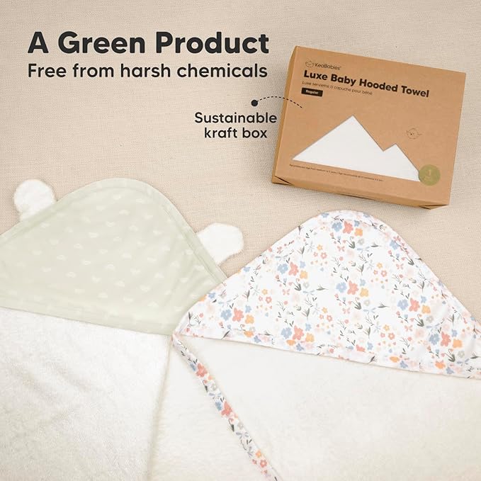 KeaBabies Hooded Baby Towel for Newborn - Viscose Derived from Bamboo Large Baby Bath Towels with Hood for Boys, Girls, Toddler, Extra Absorbent & Soft Newborn Bath Essentials (Wildflowers)