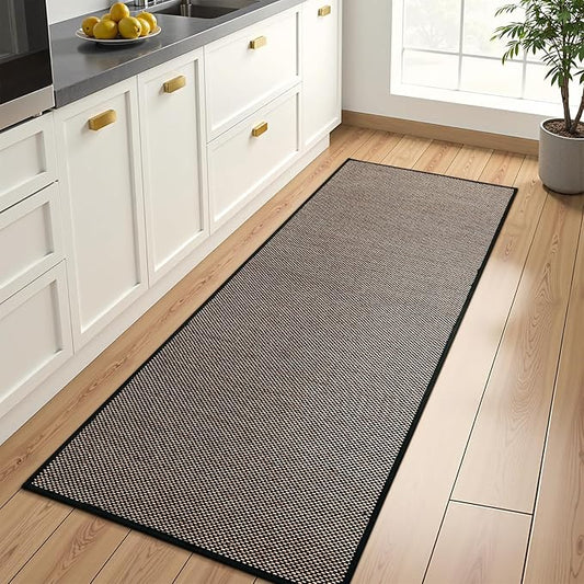 Wonnitar Farmhouse 2x6 Hallway Runner Rug Non Slip Rubber Backed Kitchen Runner, Washable Neutral Absorbent Braided Rugs Carpet Runner for Bedroom Kitchen Bathroom Hallway(Black,2'x6')
