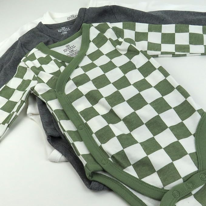HonestBaby unisex-baby 3-pack Long Sleeve Side-snap Kimono Bodysuits Organic Cotton for Infant Baby Boys, Girls, Unisex