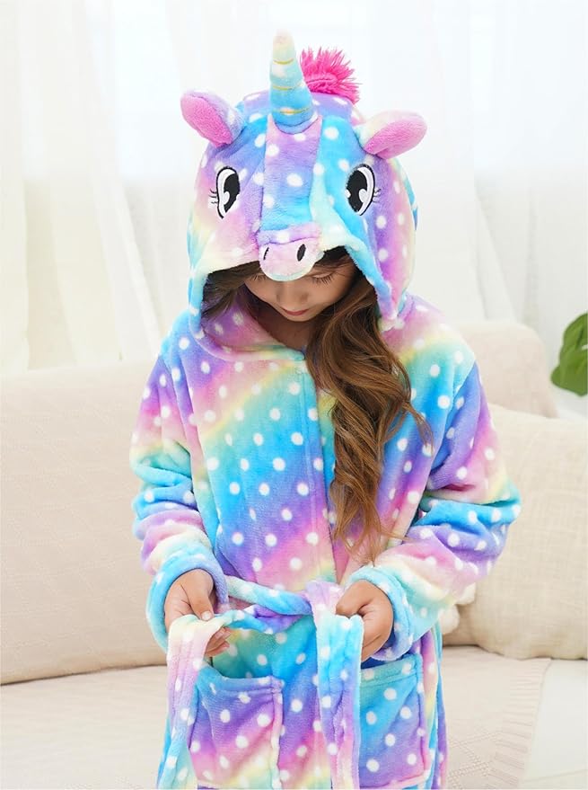 Doctor Unicorn Girls Fleece Hooded Robe Toddler Warm Fuzzy Bathrobe