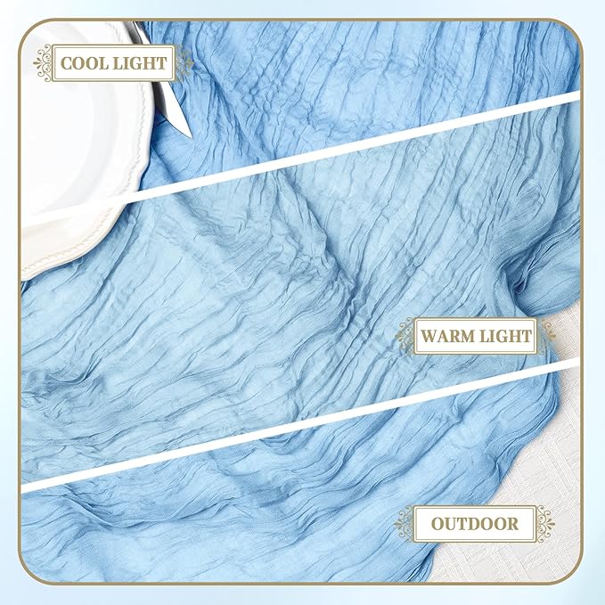 Le courant 12pcs 10Ft Cheesecloth Table Runner, Rustic Boho Gauze Cheese Cloth Runner Table Runner for Weddings Bridal Baby Shower Birthday Holiday Parties Home Decor, Baby Blue