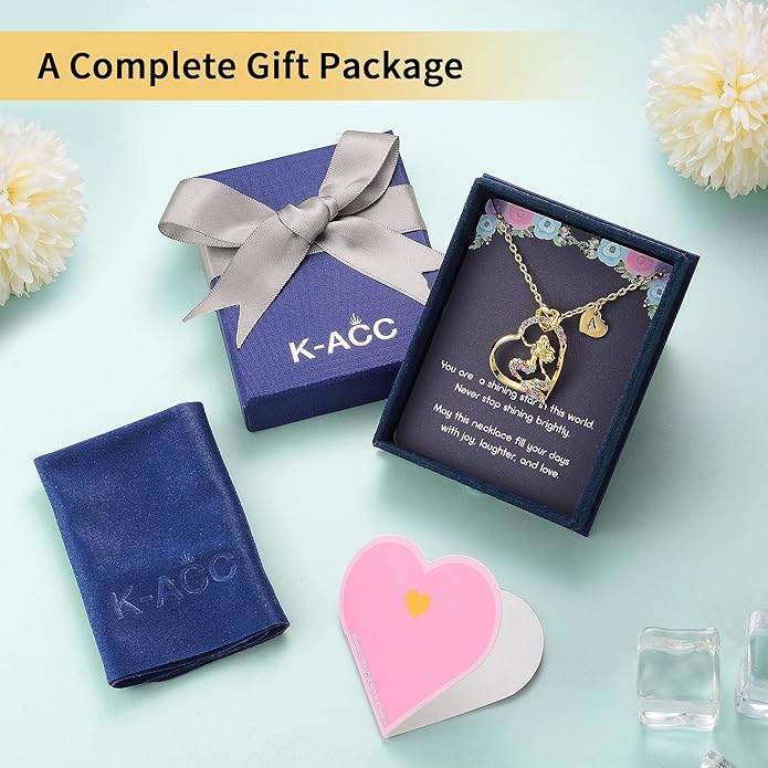 K-Acc 14K Gold-Plated Mermaid Initial Heart Necklace - Gifts for Girls