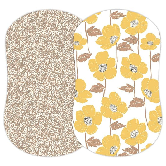 Baby Bassinet Sheets Girl (Poppy Fields) 2-Pack - Fitted Bedside Bassinet Sheets - Buttery Soft Cotton Blend for Standard Bassinet Mattress Pad - Compatible with Halo Bassinest