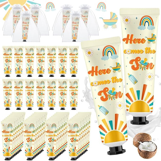 48 Sets Baby Shower Hand Cream Bulk Here Comes the Son Baby Shower Favors Bridal Thank You Hand Cream for Guests Travel Size Lotion with Organza Bags