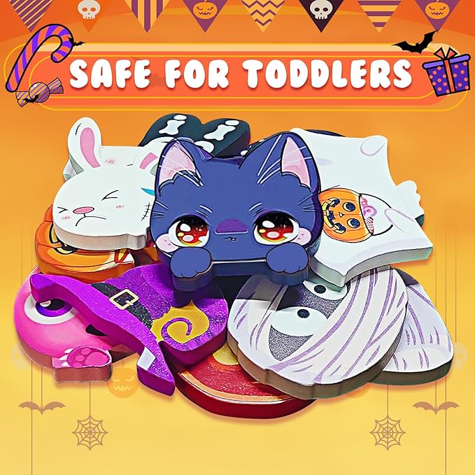 Halloween Puzzle Toys 6 Pack Wooden Puzzles for Toddlers Montessori Toy for 1 2 3 4 Year Old Boys Girls Toddler Gifts Halloween Treat Bags Gifts