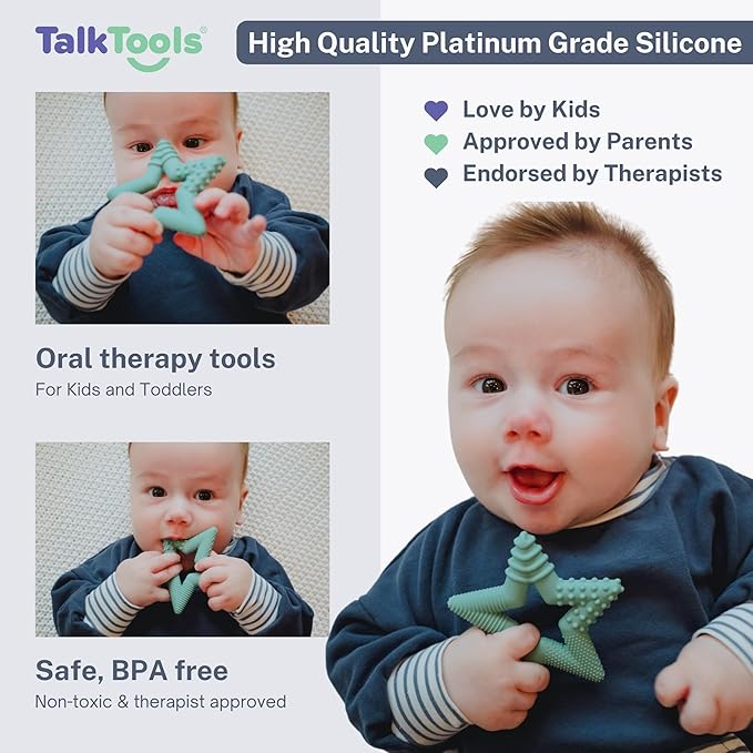 TalkTools Sensory Teeny Teether Star - Alternative to Thumb Sucking and Pacifiers, Enhances Oral Motor Awareness, Perfect for Children with Sensory Needs, Oral Development Aids (Sage)