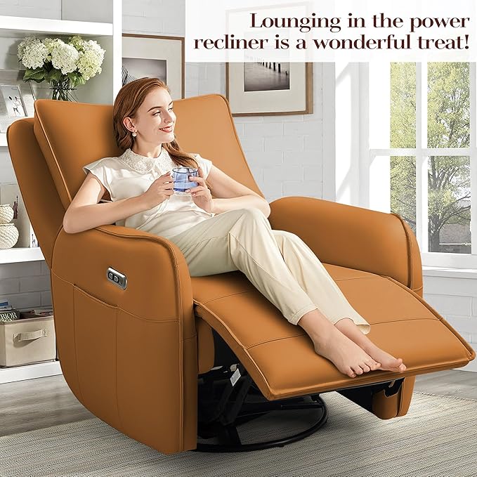 Power Recliner Gliders for Nursery, Electric Swivel Rocker Recliner Chair, Comfy Upholstered Living Room Reclining Rocking Chairs with Lumbar Support