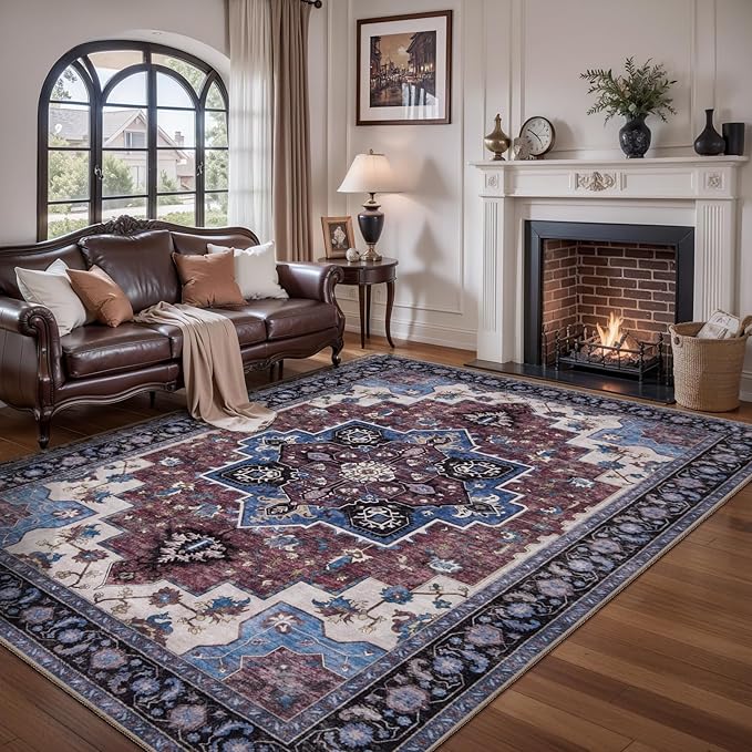 Ciicool Area Rug 5x7ft Washable Rugs for Living Room Non-Slip Indoor Rugs Large Low-Pile Mat Floor Carpet Vintage Rug for Bedroom Dinning Foyer Decor