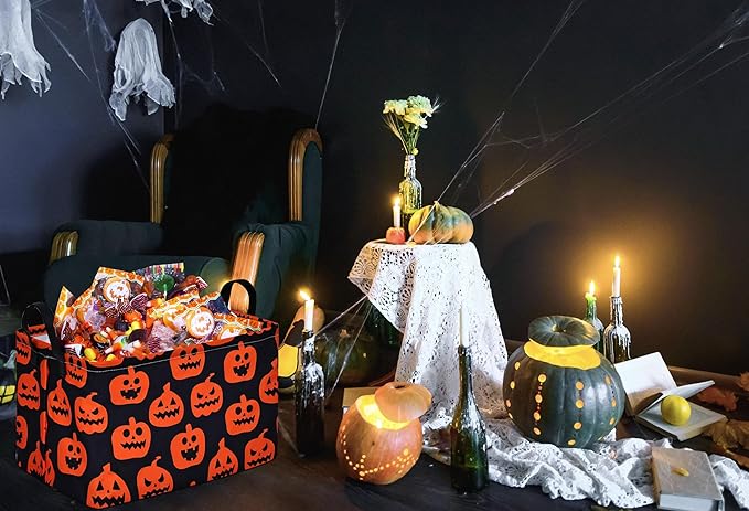 Pumpkin Halloween Party Basket, Collapsible Gift Storage Container for Kids' Toys and Clothes, Cute Organizer Box