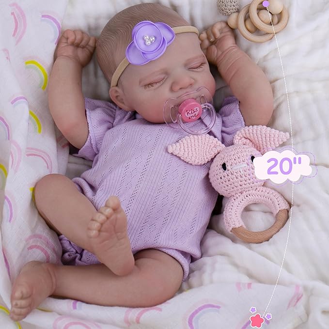 Milidool Realistic Reborn Baby Dolls - 20 Inch Real Life Baby Girl, Lifelike Doll Newborn Baby with Soft Cloth Body for Kids Age 3+ Gift