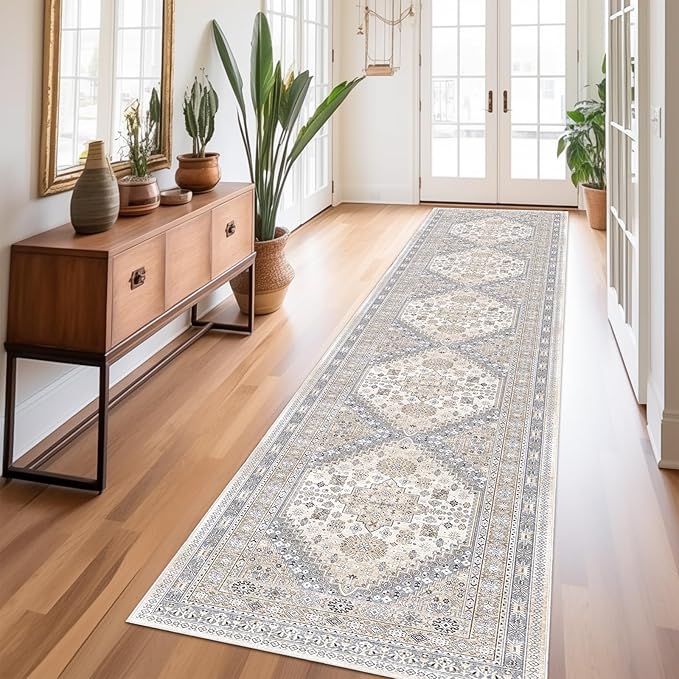 zesthome Washable Runner Rug 2.5x12 - Stain Resistant Entryway Rug,Ultra-Thin Kitchen Rugs, Anti Slip Backing Runner Rugs for Entrance Laundry Room Indoor Hallway (Beige,2.5'x12')