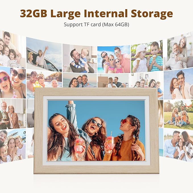 Dragon Touch Digital Picture Frame WiFi 10 inch IPS Touch Screen Digital Photo Frame Display, 32GB Storage, Auto-Rotate, Share Photos via App, Email, Cloud, Classic 10 Brown
