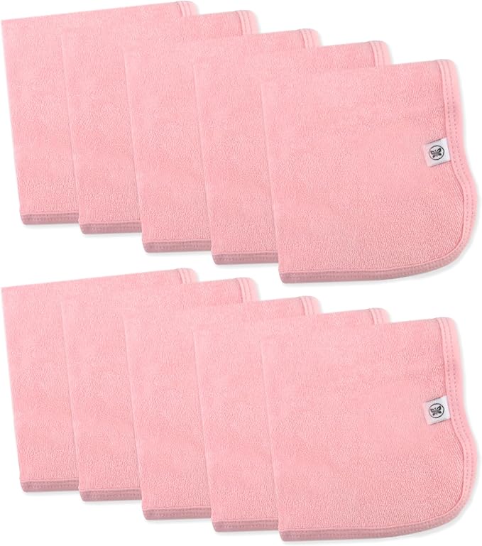 HonestBaby 10-Pack Terry Wash Cloths in Gift Box 100% Organic Cotton for Infant Baby Boys, Girls, 10-Pack Light Pink, One Size