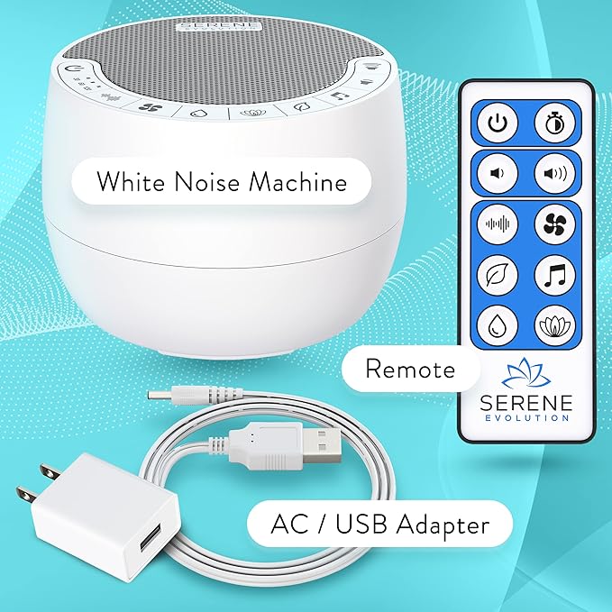 Serene Evolution White Noise Sound Machine with Remote Control - 70 Sound Options for Sleeping Adults and Babies - White Noise Machine for Office Privacy, Noise Canceling with Ocean and Rain Sounds