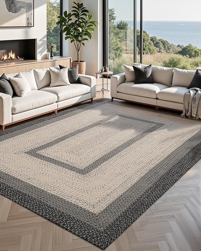 LUMI Area Rug 5x8 for Living Room, Natural Handwoven Rugs Non Slip, Farmhouse Braided Carpets No Shedding for High Traffic, Dining Room, Indoor, Outdoor, Patio