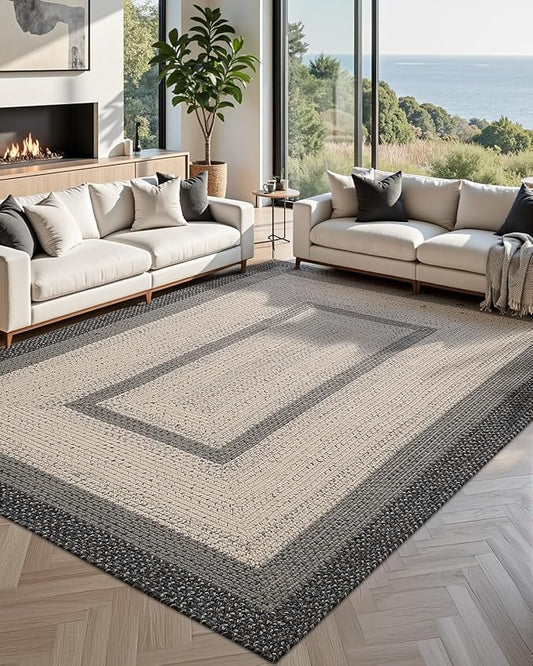 LUMI Area Rug 4x6 for Living Room, Natural Handwoven Rugs Non Slip, Farmhouse Braided Carpets No Shedding for High Traffic, Dining Room, Indoor, Outdoor, Patio