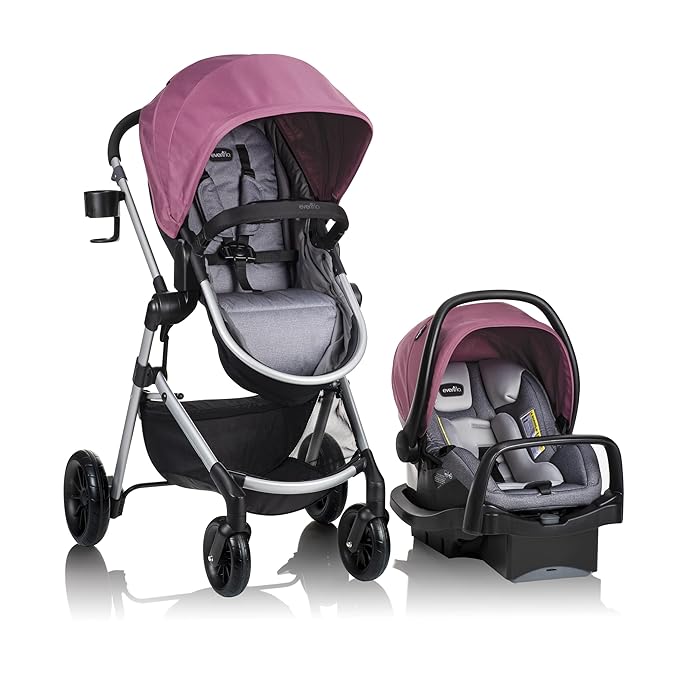 Evenflo Pivot Modular Travel System with SafeMax Rear-Facing Infant Car Seat (Dusty Rose Pink)