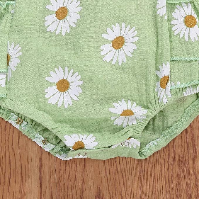 Baby Girls Floral Cotton Leotard Romper Newborn Daisy Playsuits Ruffled Sleeve Onesie Infant Jumpsuit Clothes Headband