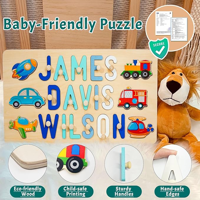 Name Puzzle for Kids Personalized, Custom Baby Toddler Basket Stuffers Gifts for Boy Girl, First Baby Birthday Gift, Montessori Learning Toddler Toys