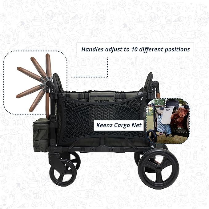 Keenz XC+ EVO - Luxury Comfort Stroller Wagon | Foldable 4 Passenger Quad Seater with Adjustable Canopy | Pine Green