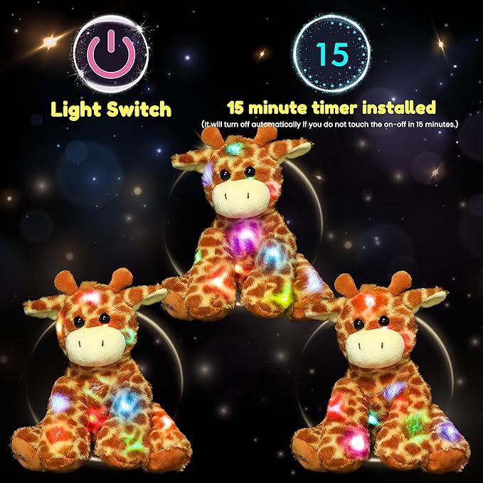 Hopearl Lighting Up Giraffe Stuffed Animal Floppy LED Plush Toy Night Lights Glow Pillow Birthday Festival for Kids Toddlers Boys Girls, Orange, 11''