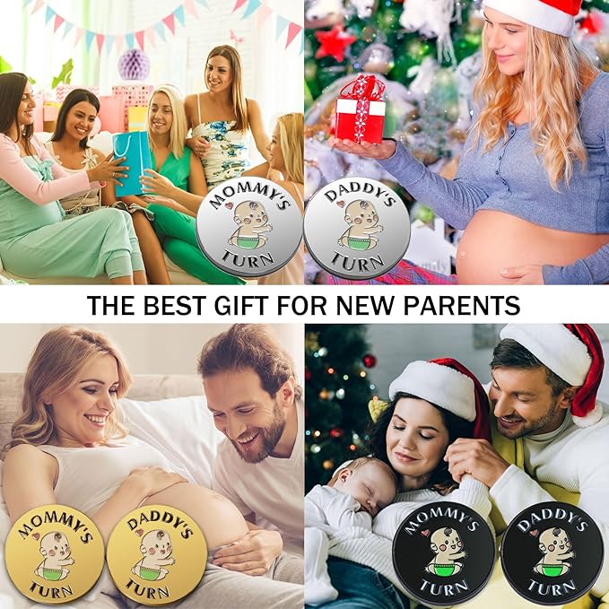 Fathers Day New Baby Gifts for Parents,Double-Sided Decision Coin Gift for New Mom & Dad,Funny Baby Shower Gifts for Couple,Gifts for Pregnant Women as Halloween Thanksgiving Christmas Gift，D-Black