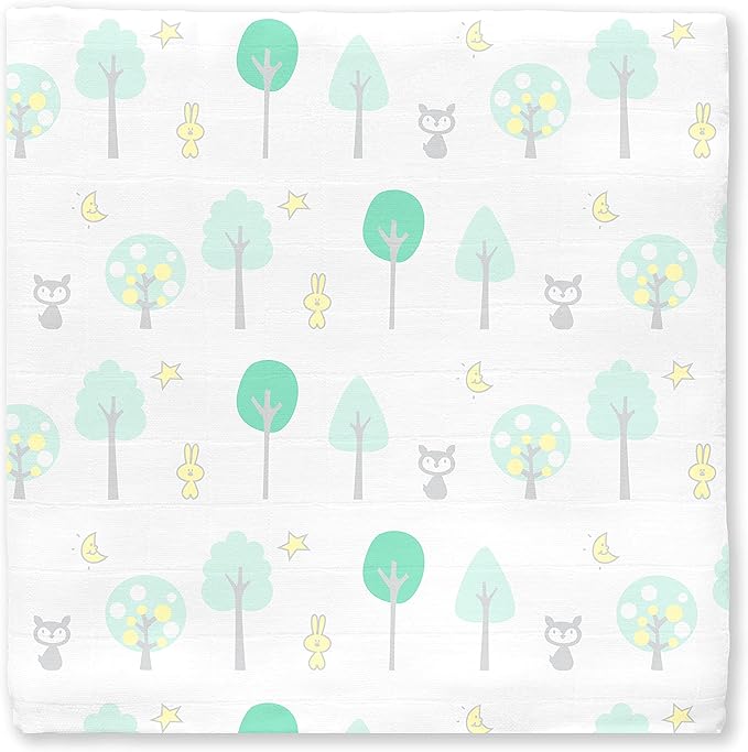 SwaddleDesigns Cotton Muslin Swaddle Blanket, Receiving Blanket for Boys & Girls, Best Shower Gift, 46x46 inches, Green Woodland