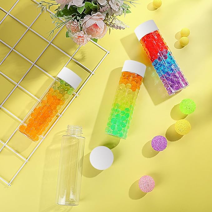 Tanlade 24 Pcs Clear Plastic Bottles Empty Sensory Bottles with Caps PET Plastic Juice Reusable Leakproof Drink Container Bulk for Juice Milk(10 Oz/ 300 ml,White Lid)