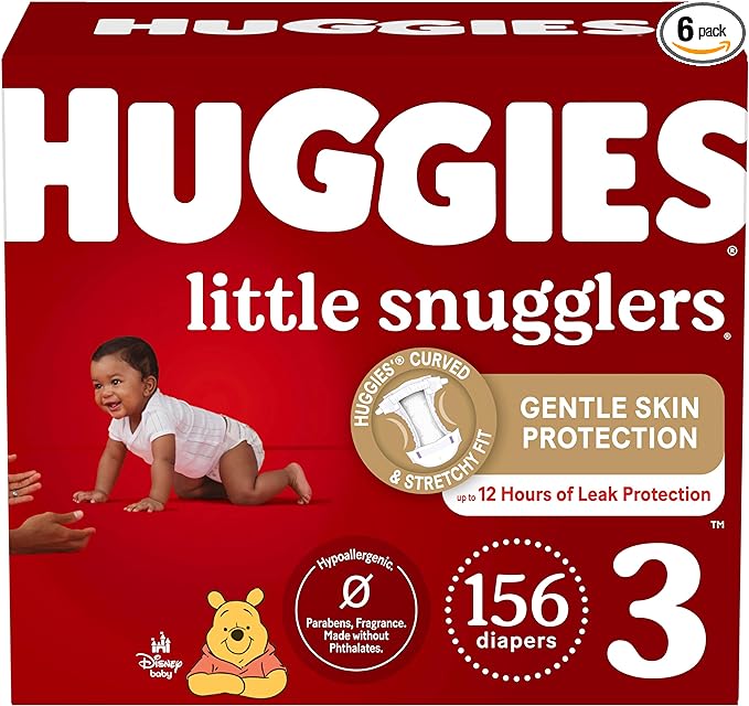 Baby Diapers Size 3 (16-28 lbs), 156ct, Huggies Little Snugglers