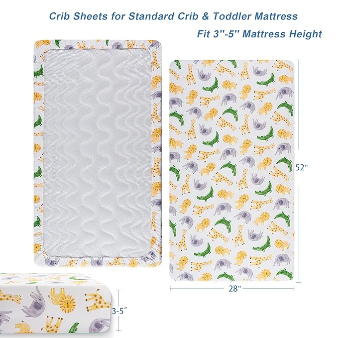 TILLYOU Baby Crib Sheets for Boys Girls, Super Soft Toddler Bed Sheets, 2 Pack Sheets for Standard Crib Mattress 28x52in, African Steppe