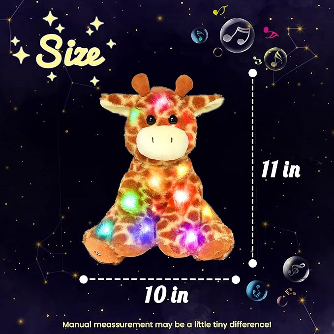 Hopearl LED Musical Stuffed Giraffe Lighting Up Singing Plush Toy Adjustable Volume Lullaby Animated Soothe Birthday Festival for Kids Toddlers Boys Girls, Orange, 11''