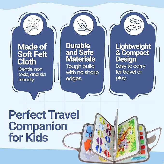 Thinker PLORA Toddler Busy Board – Montessori Toys for 1-4 Year Old Boys and Girls, Sensory Educational Activities for Learning Fine Motor Skills, Travel Toy for Car and Airplane
