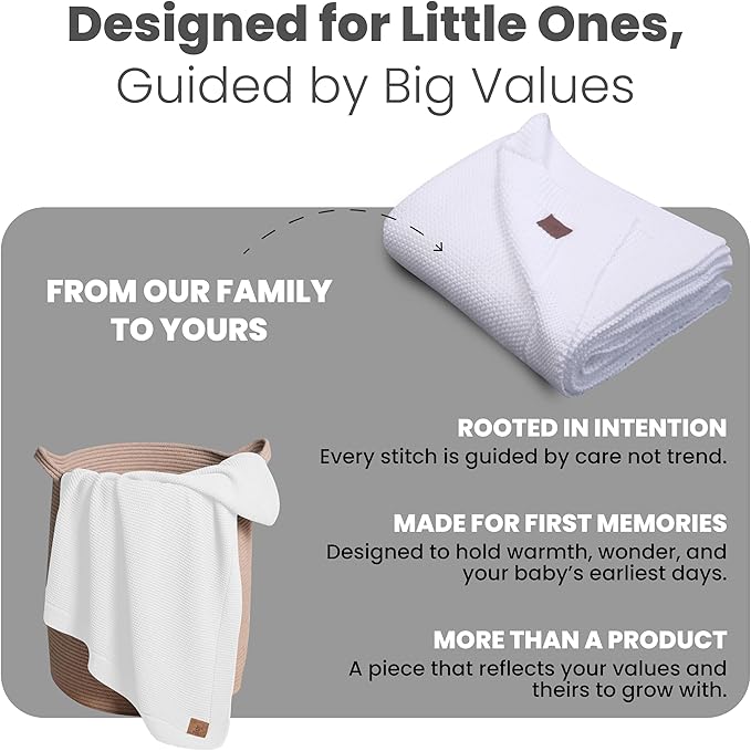 100% Organic Cotton Baby Knitted Blanket with Gift Box - Soft Toddler, Crib, Stroller Blanket - Neutral Swaddle and Receiving Blanket for Newborns, 30"x40", White
