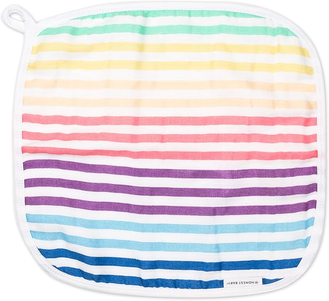 HonestBaby Organic Cotton Triple-Layer Woven Wash Cloths Multipack, Rainbow Stripe, One Size