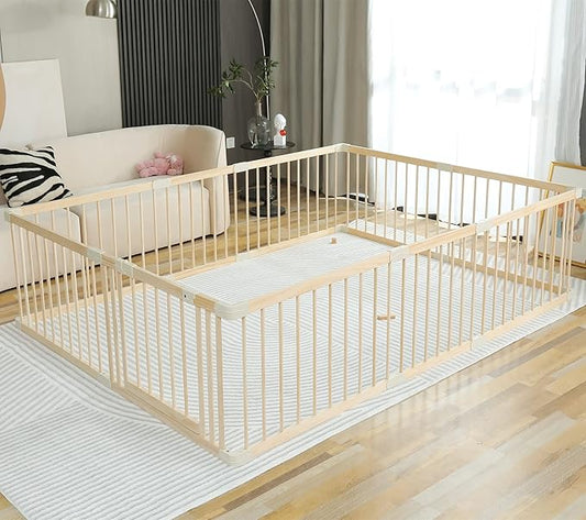 Baby Playpen Play Fence Gate Play Pen Wood Large,Playpens for Babies and Toddlers Kids Indoor,Baby Play Yards Gym