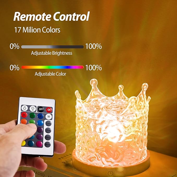 Ocean Wave & Aurora Projector Lamp, 16 Colors Gradual Rotating Flame Water Lamp Wave Light with Remote Control for Teen Girl Room Decor (Crown)