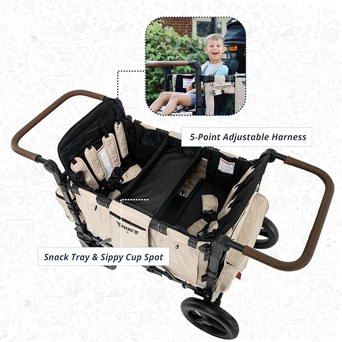 Keenz XC+ EVO- Luxury 4 Passenger Stroller Wagon for Kids | Foldable 4 Passenger Quad Seater with Adjustable Canopy | Mocha